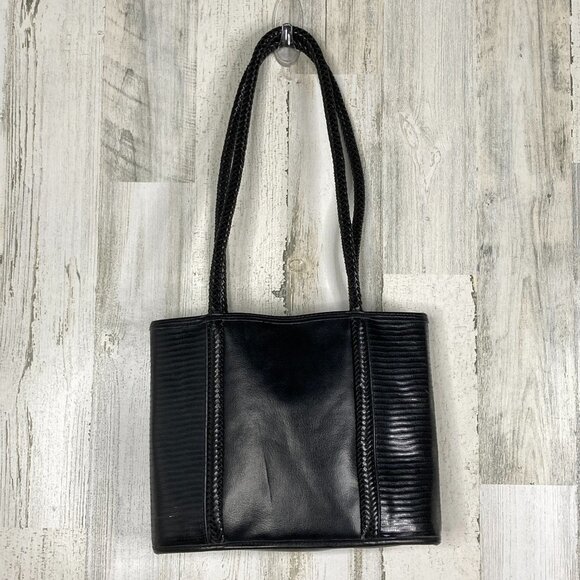 Kaela Handbags - Kaela Womens Black Braided Leather Croc Tote Bag